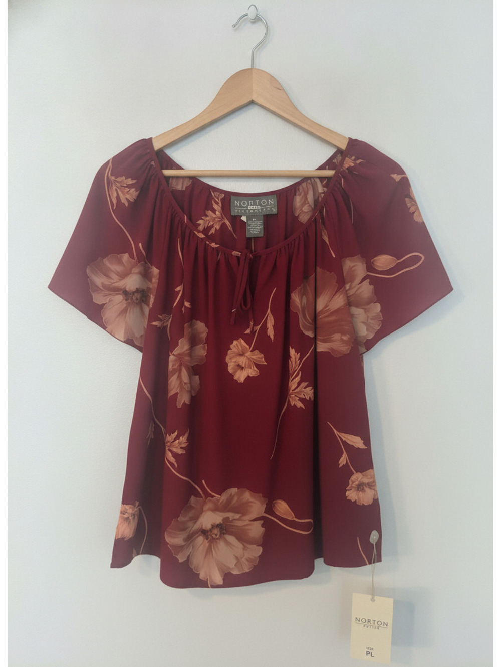 Norton Petite Burgundy Floral Blouse with Brown Floral Print